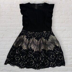 MARCIANO Los Angeles Sleeveless Black Lace Gold Shimmer Formal Party Dress 8